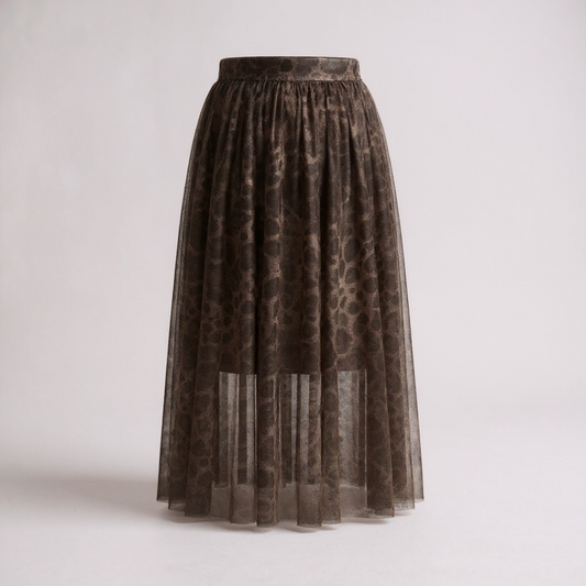 Leopard Tulle Midaxi Skirt