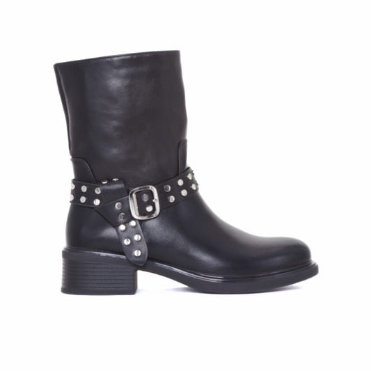 Black Stud Strap Ankle Boot