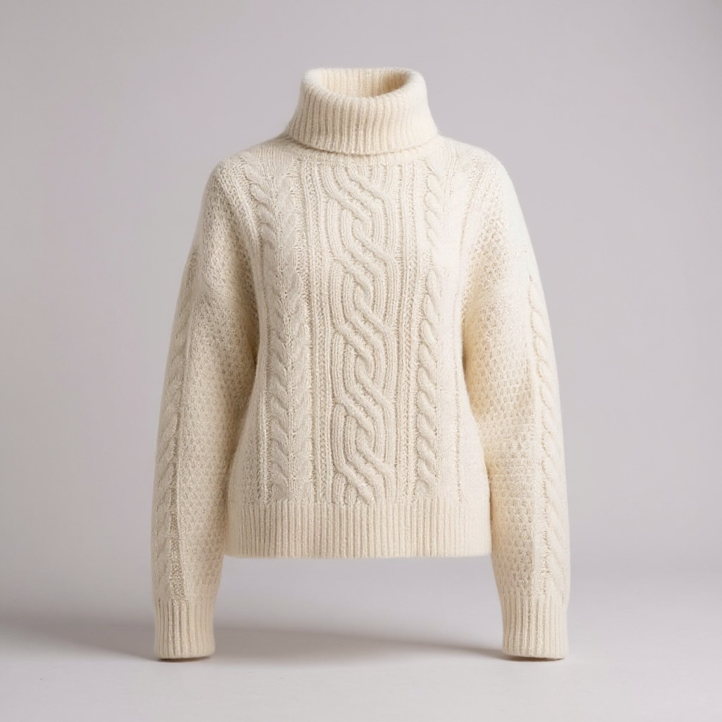 Cream Cable Knit High Neck Knit Jumper