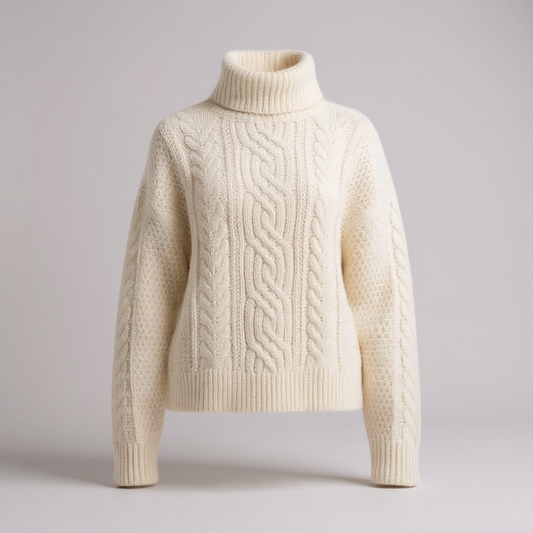 Cream Cable Knit High Neck Knit Jumper