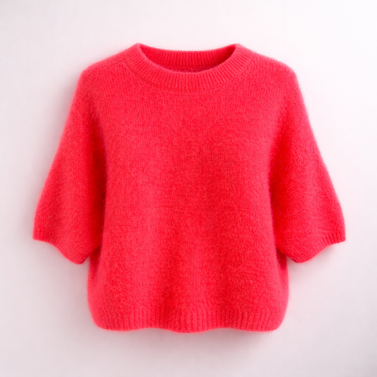 Bright Coral Super Fluffy Kid Mohair 3/4 Sleeve Jumper