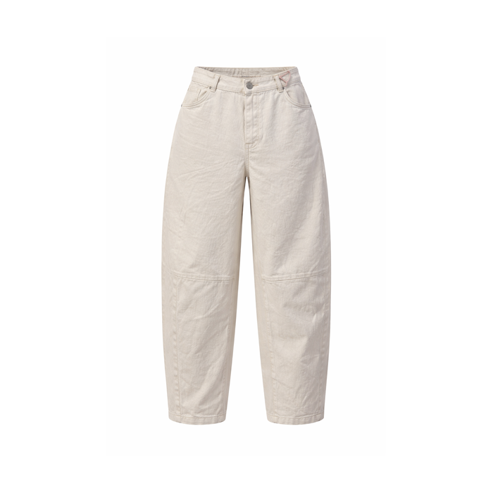 Beige Cotton Stretch Back Barrel Trousers