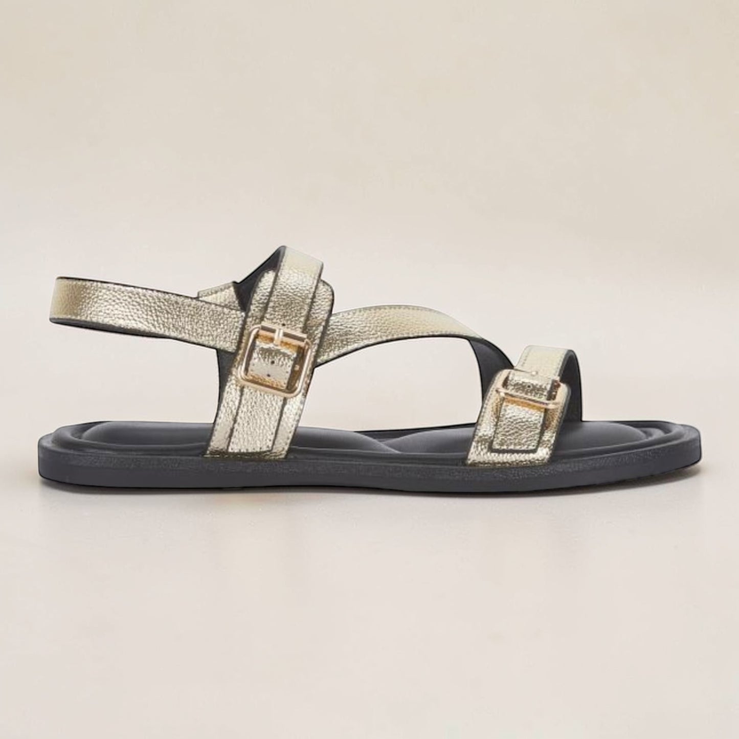 Gold Extra Padded Sole Buckle Strap Sandal