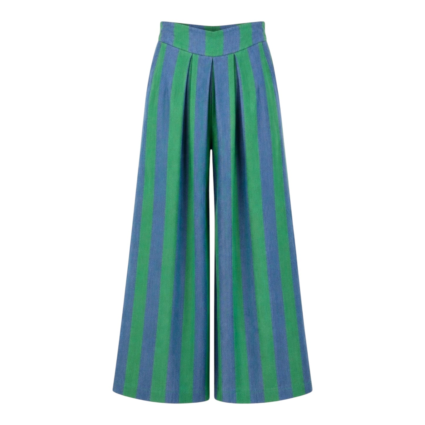 Denim with Green Stripe Wide Leg Trousers