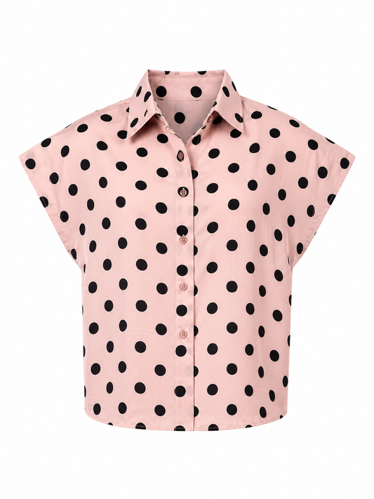Pink and Brown Polka Dot Print Shirt
