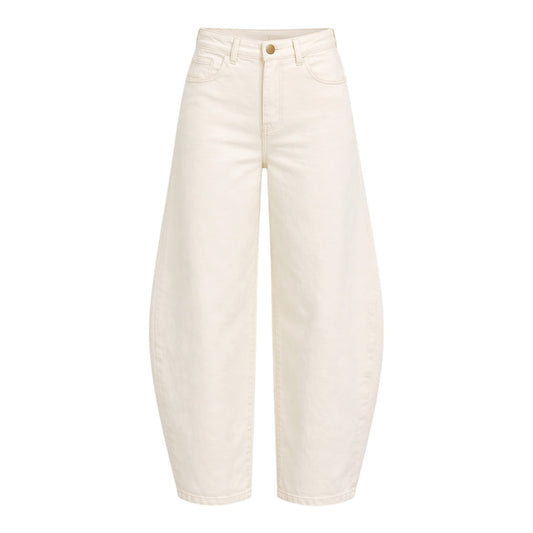 Beige Barrel Stretch Jeans