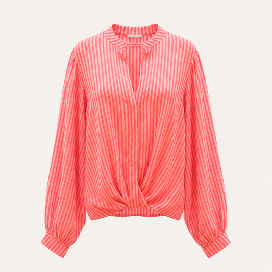 Coral Stripe Cross Over Button Down Shirt