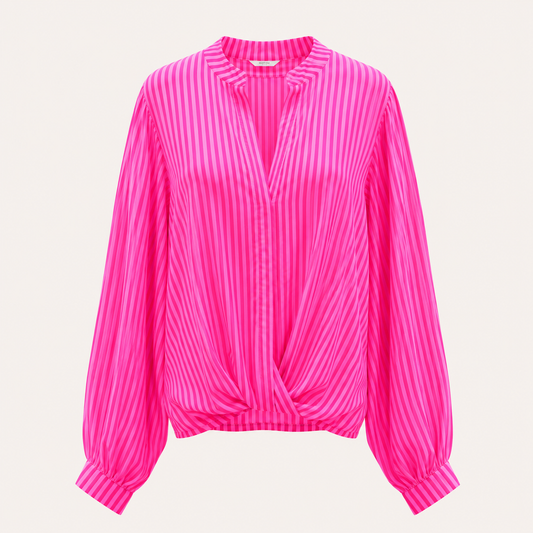 Bright Pink Stripe Cross Over Button Down Shirt