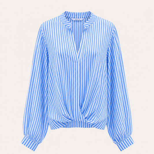 Blue Stripe Cross Over Button Down Shirt