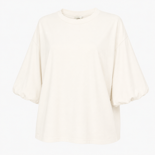 Cream Cotton Puff Sleeve T-Shirt