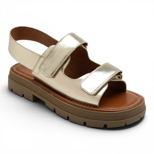 Gold Velcro Strap Chunky Sole Sandal