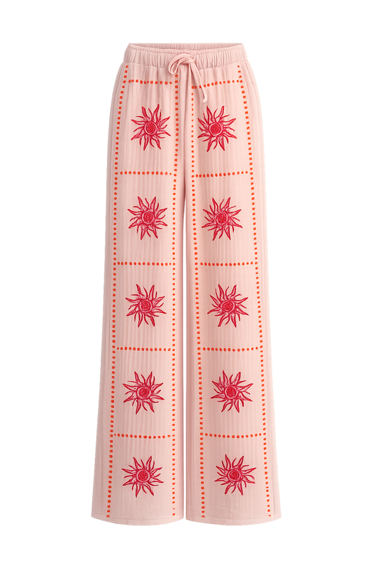 Cotton Embroidered Drawstring Trousers