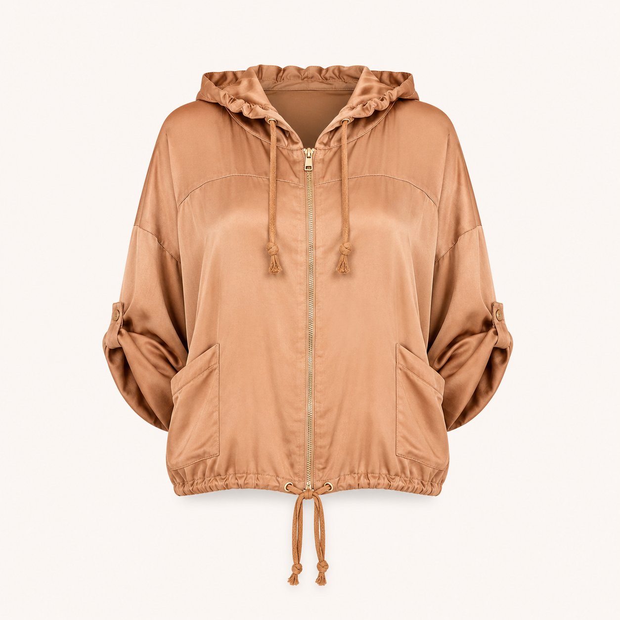 Gold Satin Hooded Bomber Jacket