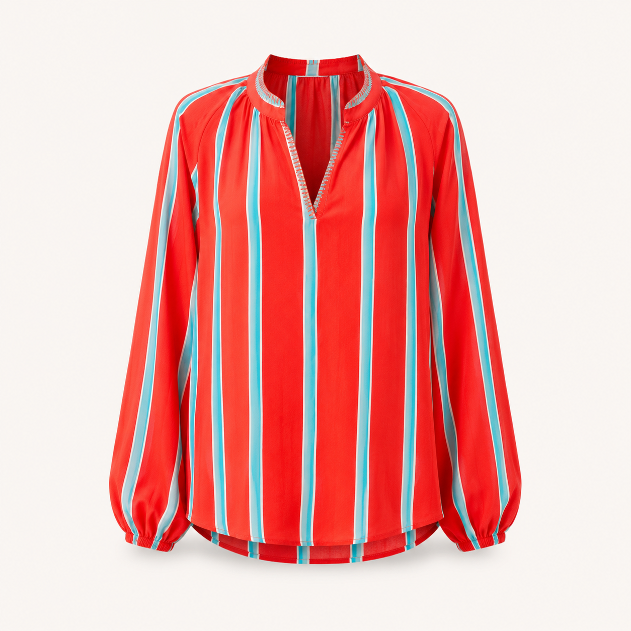 Orange/Turquoise Stripe with Contrast Stitch Cotton Over Shirt