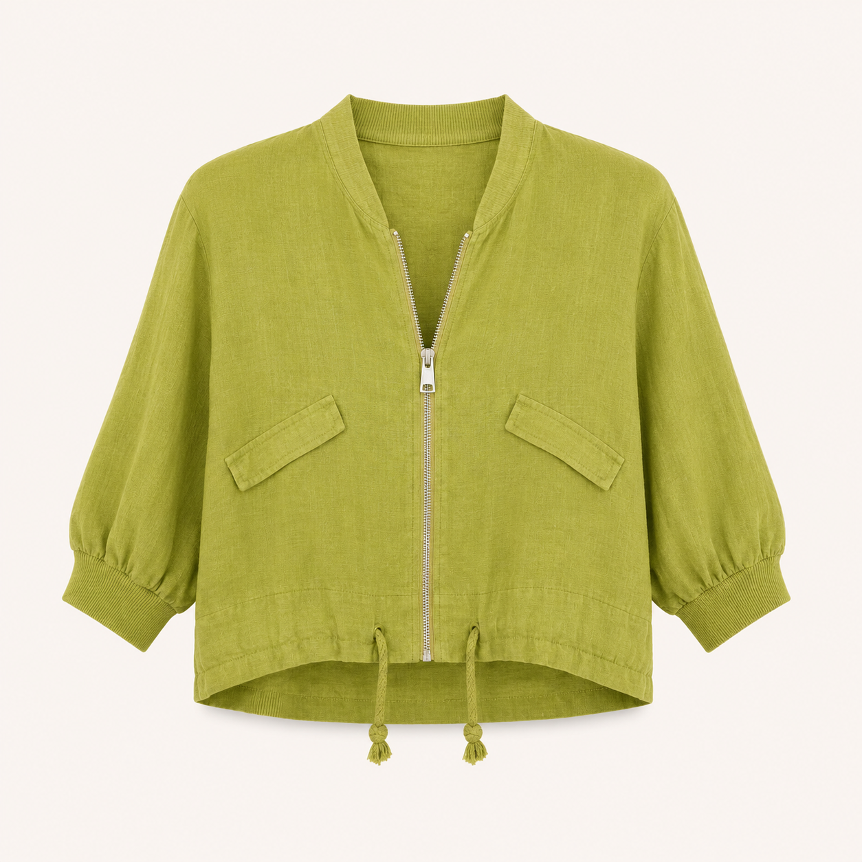 Green Linen Bomber Jacket