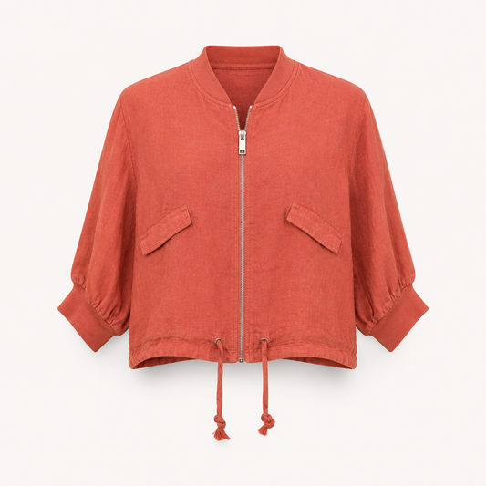 Rust Linen Bomber Jacket