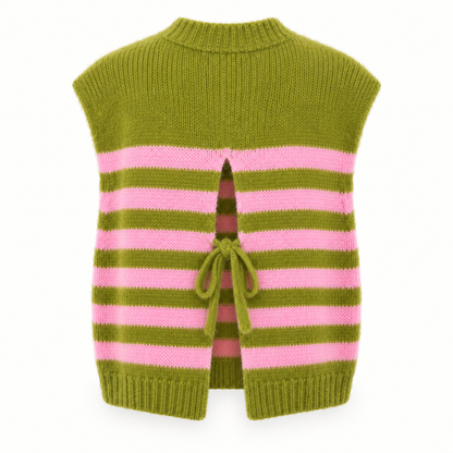 Green with Pink Stripe Tie Back Tank Top