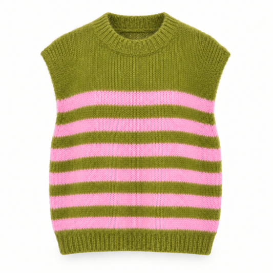 Green with Pink Stripe Tie Back Tank Top