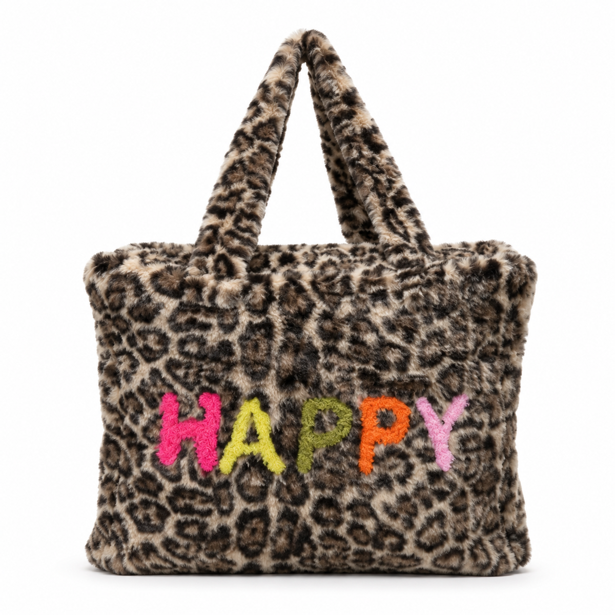Faux Fur Happy Leopard Oversized Tote Bag