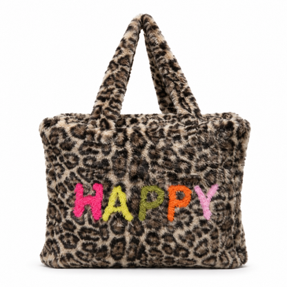 Faux Fur Happy Leopard Oversized Tote Bag
