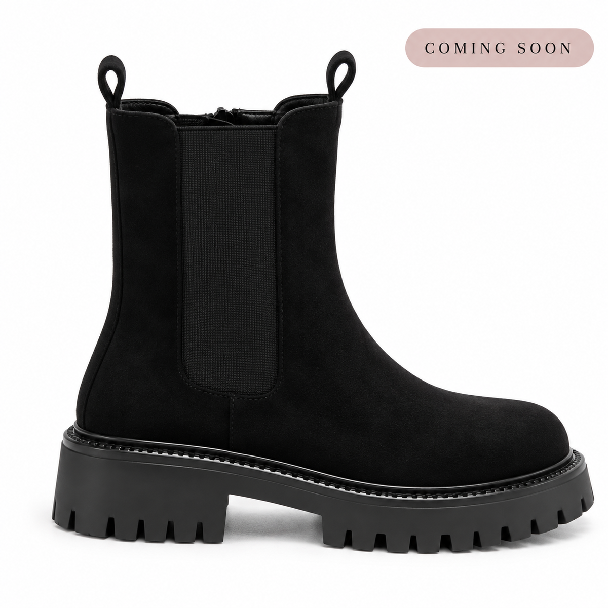 Black Suedette Chunky Sole Ankle Boot