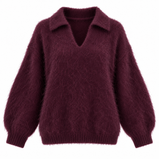 Plum Mohair Collar Jumper