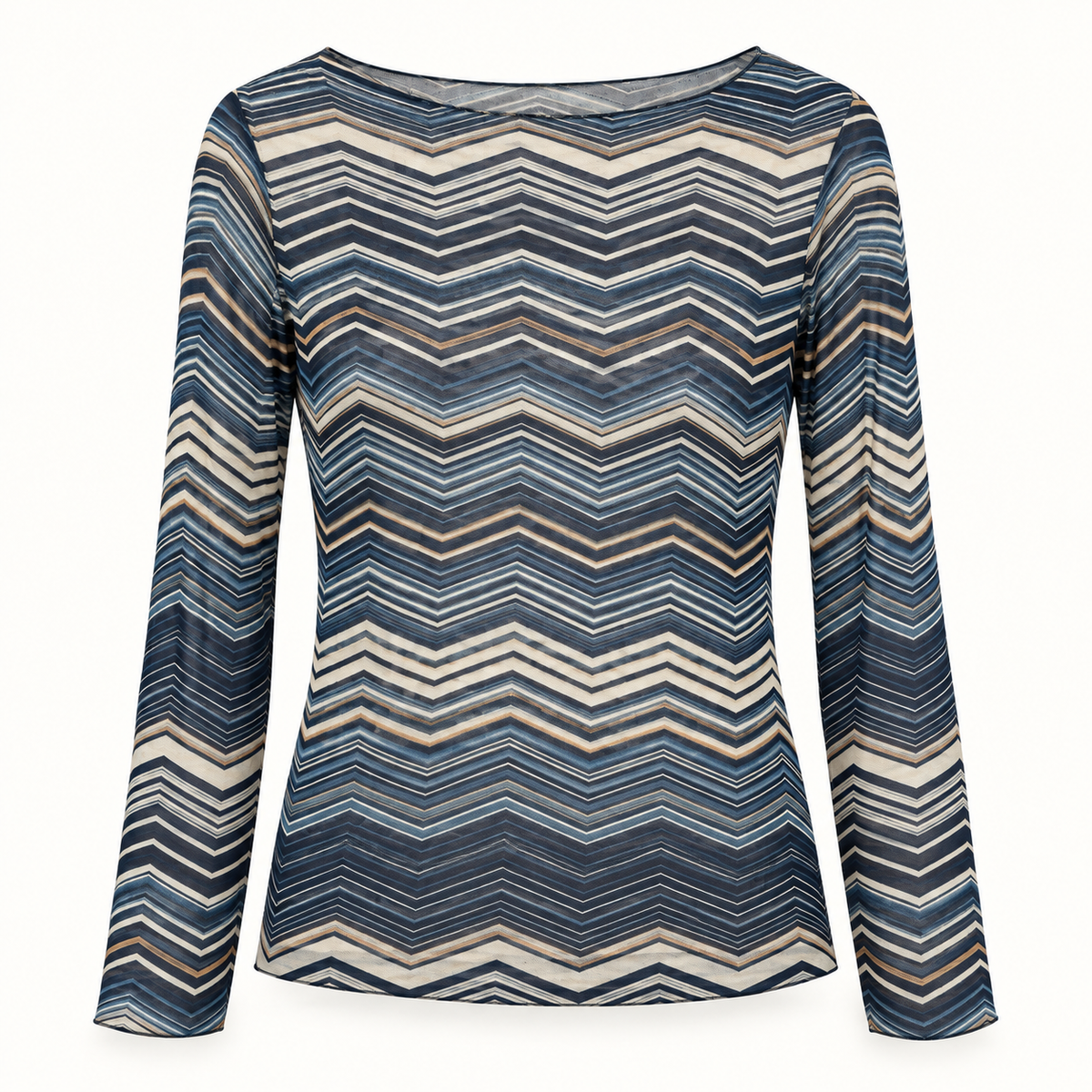Blue Tonal Stripe Cashmere Layering Top