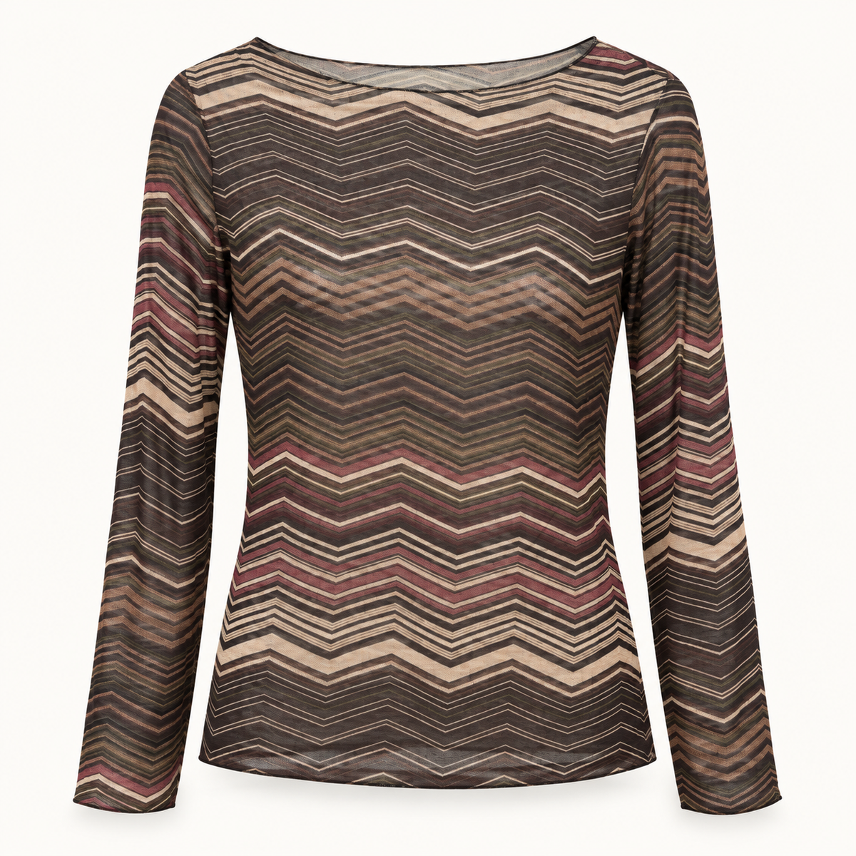 Brown Tonal Stripe Cashmere Layering Top