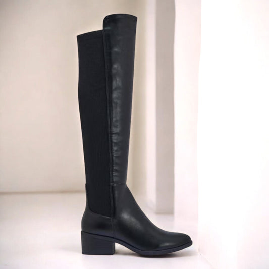 Black Stretch Back Knee Boot