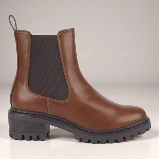 Tan Cleat Sole Ankle Boot