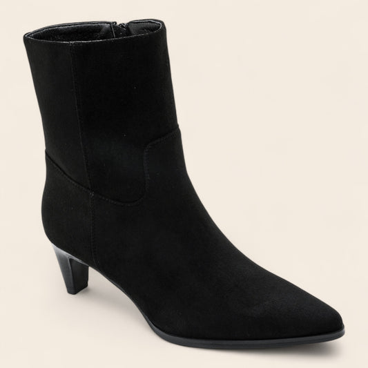 Black Suedette Low Point Ankle Boot