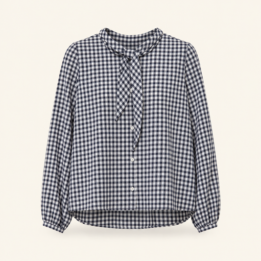 Navy Gingham Shirt with Neck Tie