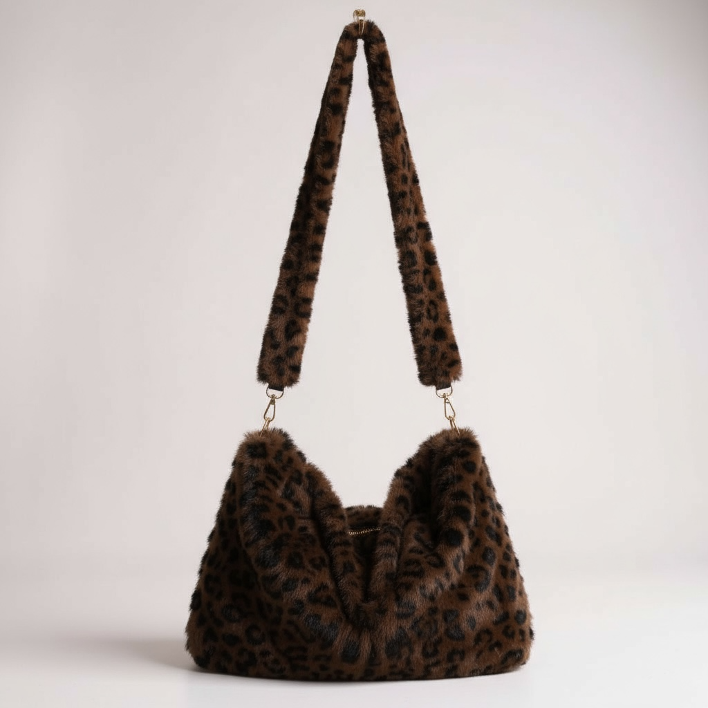 Leopard Faux Fur Slouch Cross Body Bag