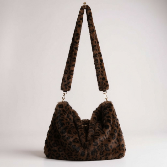 Leopard Faux Fur Slouch Cross Body Bag