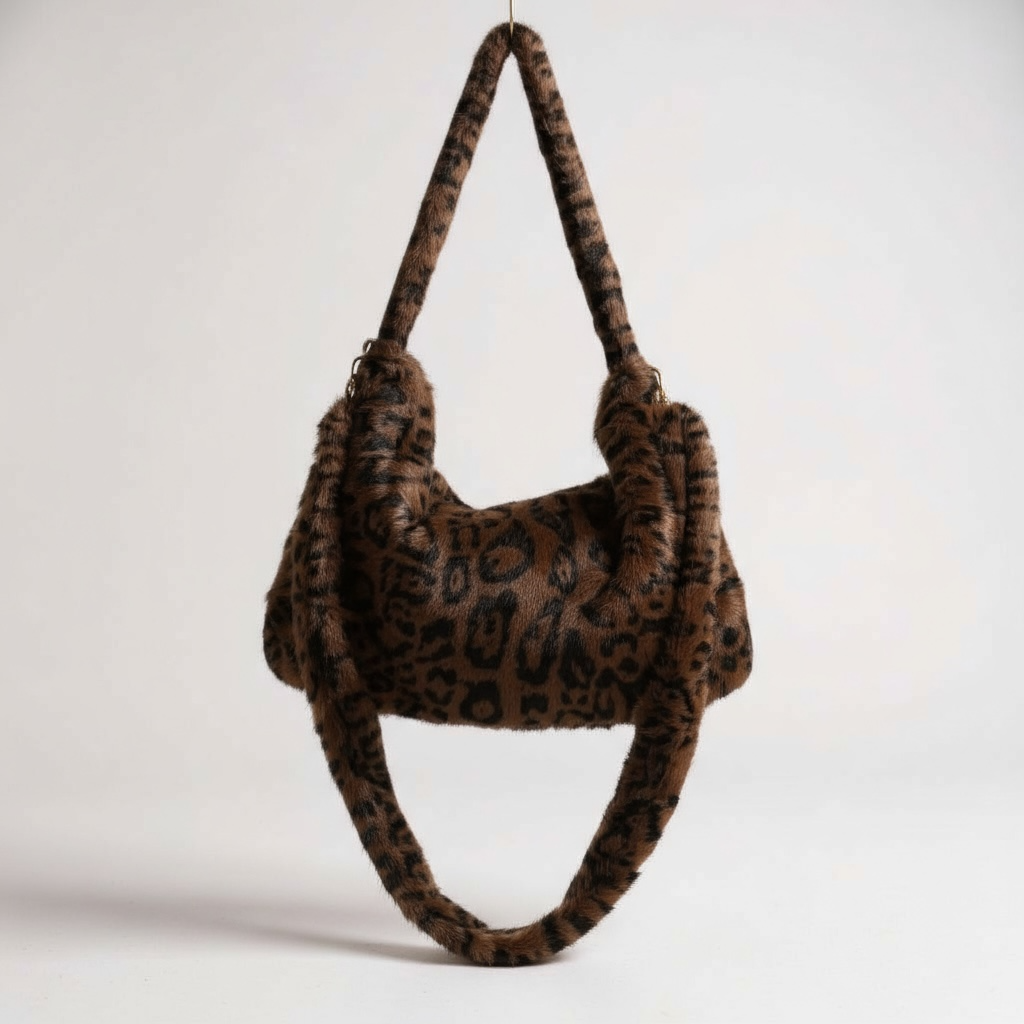 Leopard Faux Fur Slouch Cross Body Bag
