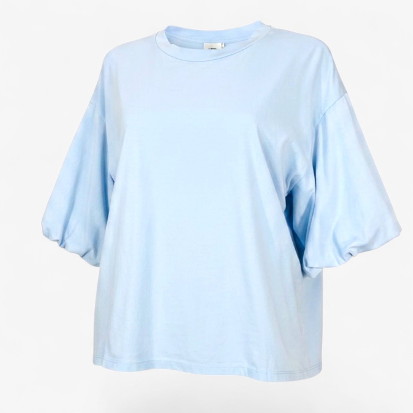 Blue Cotton Puff Sleeve T-Shirt