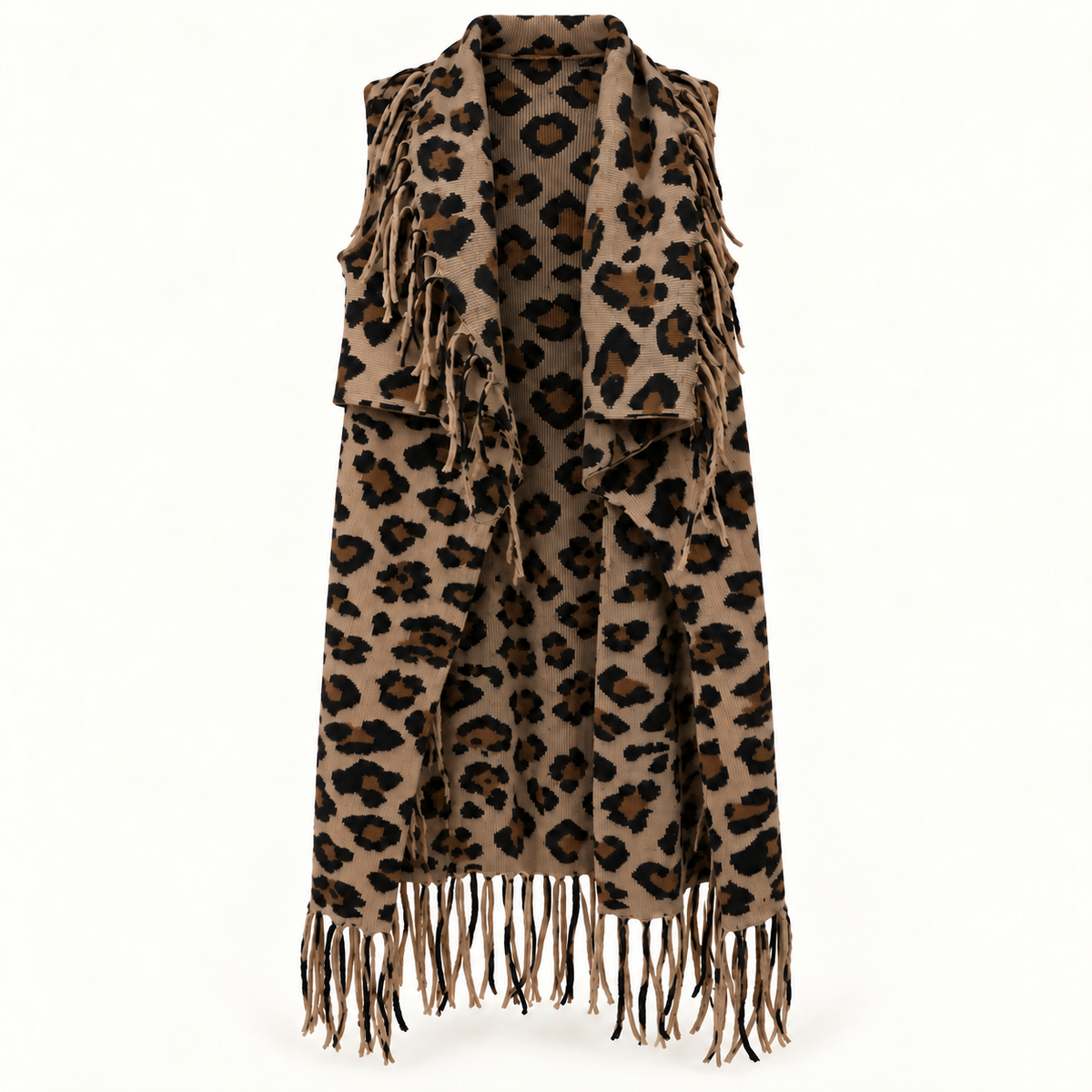 Leopard Fringed Long Gillet
