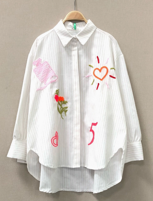 Off White Stripe Embroidered Shirt