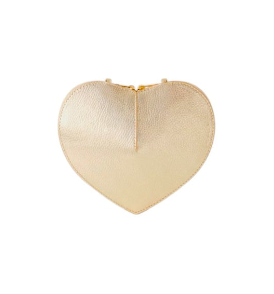Gold Leather Heart Shape Cross Body Bag