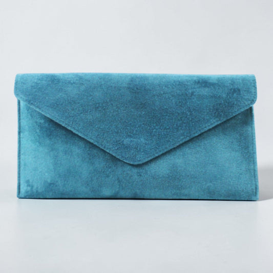 Turquoise Large Suede Clutch with Removeable Cross Body Strap
