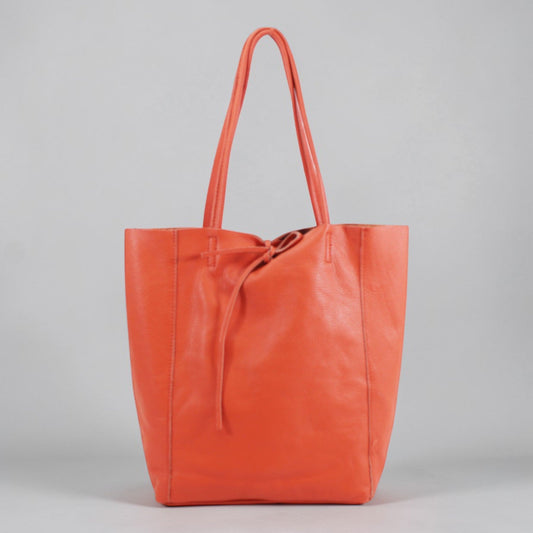 Orange Leather Tie Top Tote