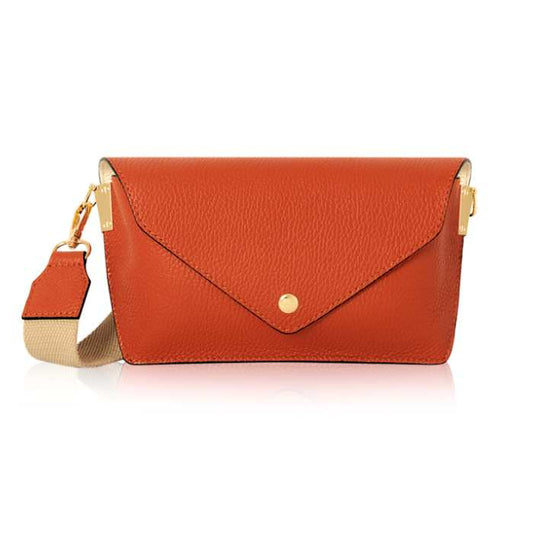 Italian Leather Crossbody Bag with Canvas Strap Orange