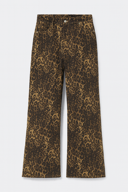 Wide Leg Leopard Print Jean