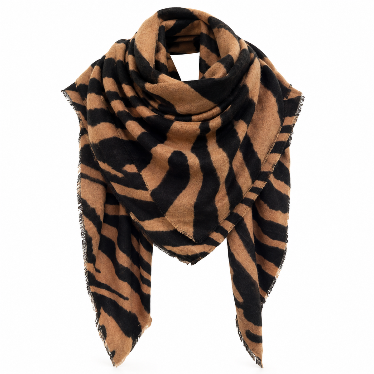 Super Soft Camel and Black Zebra Triangle Scarf