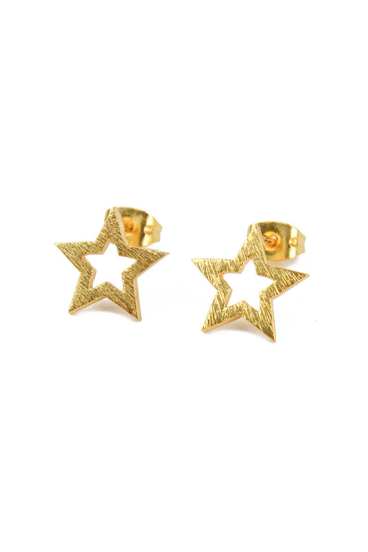Brushed Gold Star Stud Earrings