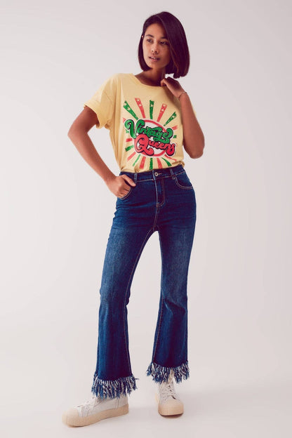 Relaxed t shirt with yellow Vintage Queens graphic print