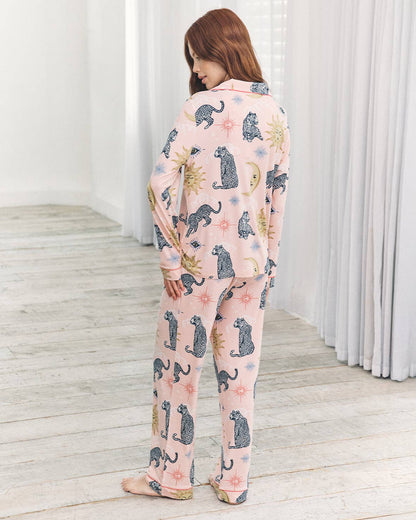 Celestial Leopard Print Button Up Long Pyjama Set