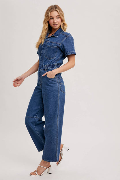 Denim Short Sleeve Jumpsuit