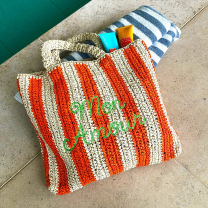 Mon Amour Embroidered Straw Beach Bag