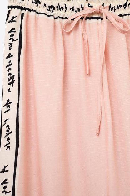 Pale Pink Printed Wide Leg Trousers
